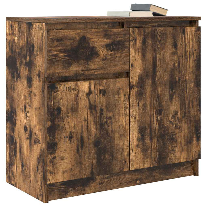 skænk med skuffe 71x35x65 cm konstrueret træ røget egetræ