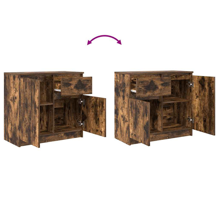 skænk med skuffe 71x35x65 cm konstrueret træ røget egetræ