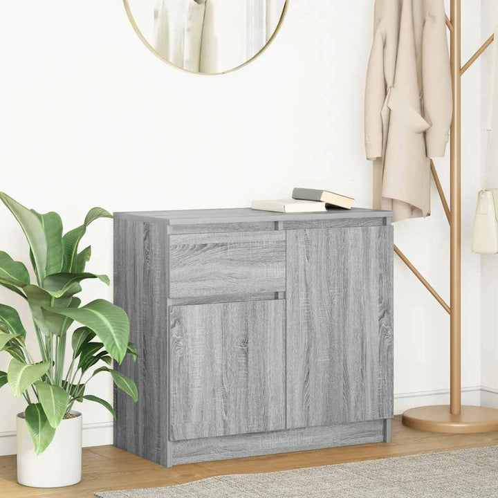 skænk med skuffe 71x35x65 cm konstrueret træ grå sonoma-eg