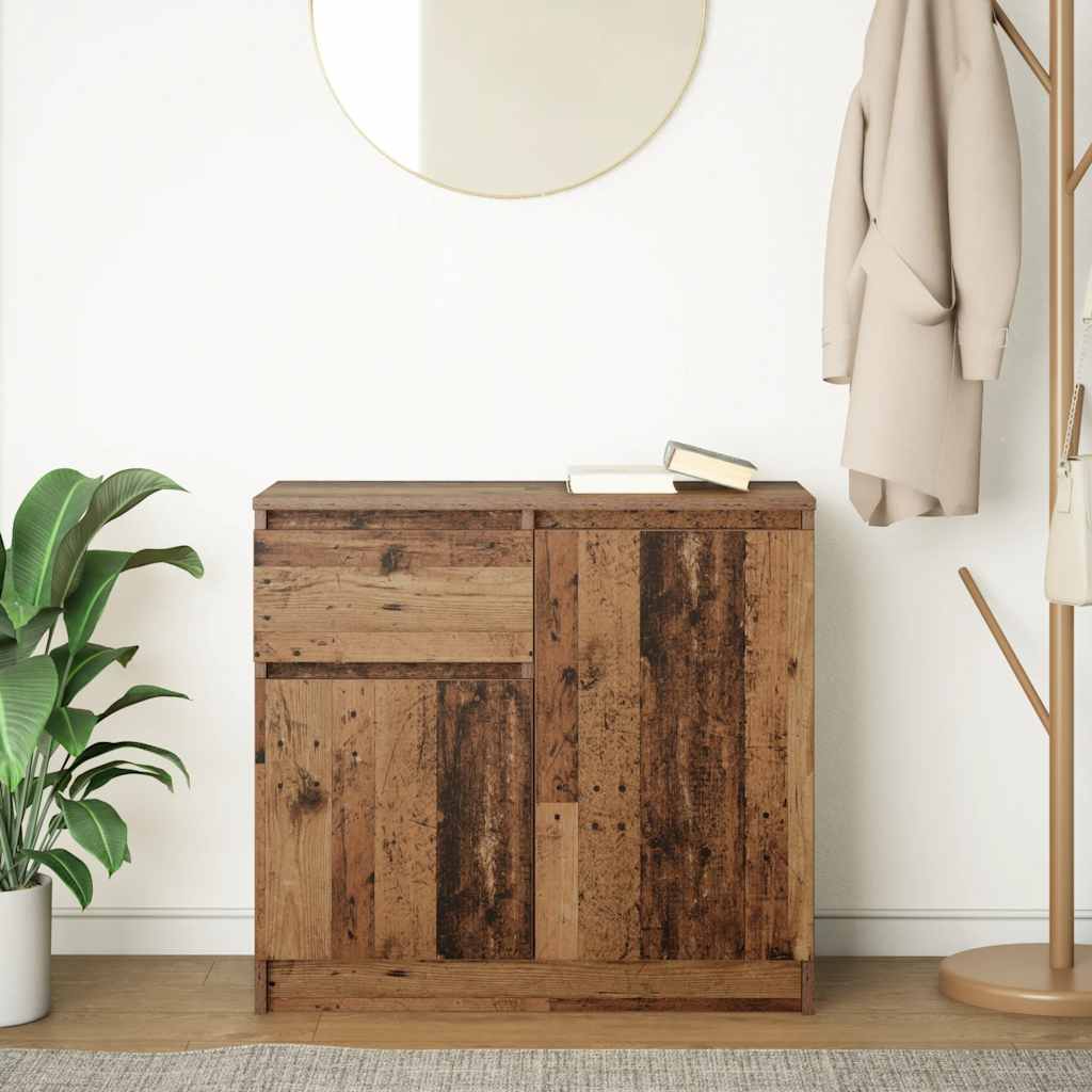 skænk med skuffe 71x35x65 cm konstrueret træ antikt træ