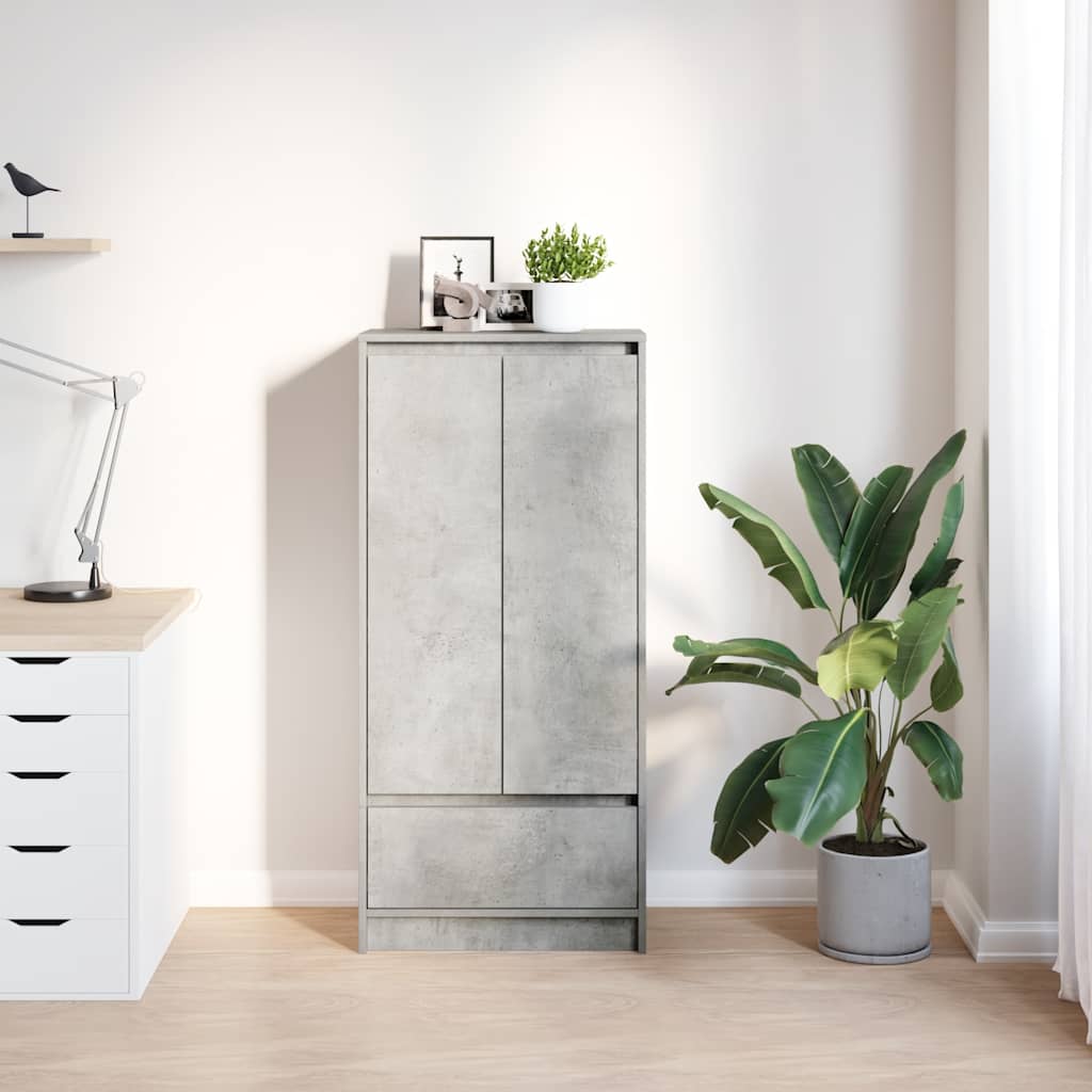 skab med skuffe 55,5x34x119,5 cm konstrueret træ betongrå