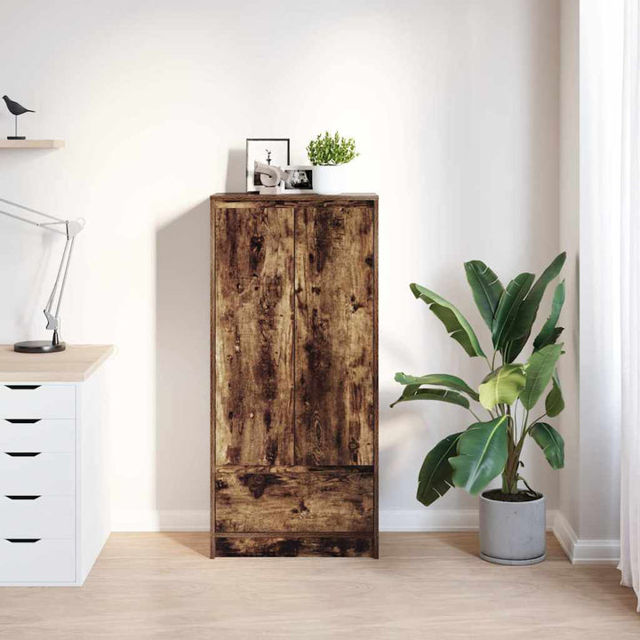skab med skuffe 55,5x34x119,5 cm konstrueret træ røget-eg