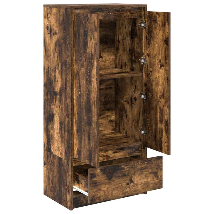 skab med skuffe 55,5x34x119,5 cm konstrueret træ røget-eg