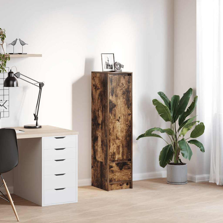 højskab 29,5x34x119,5 cm konstrueret træ røget egetræsfarve
