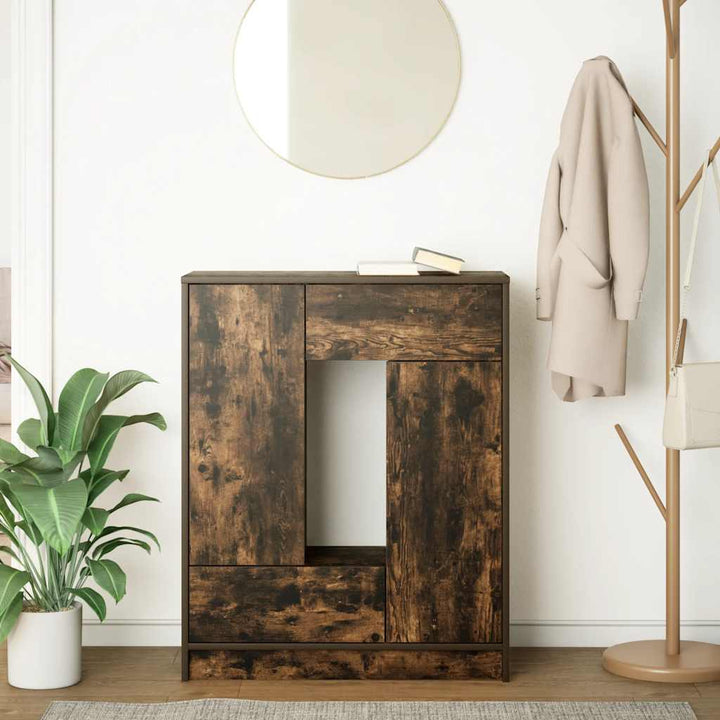 skænk med skuffer og låger 73x31x90 cm røget egetræ