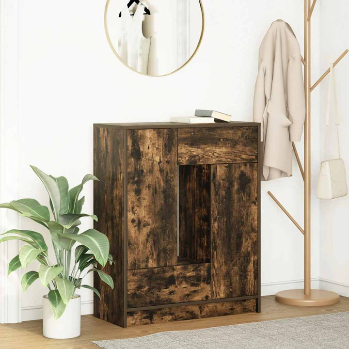 skænk med skuffer og låger 73x31x90 cm røget egetræ