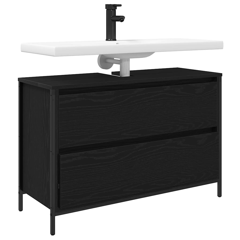 håndvaskskab med skuffer 90x34,5x60 cm sort egetræsfarve