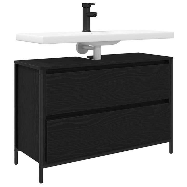 håndvaskskab med skuffer 90x34,5x60 cm sort egetræsfarve