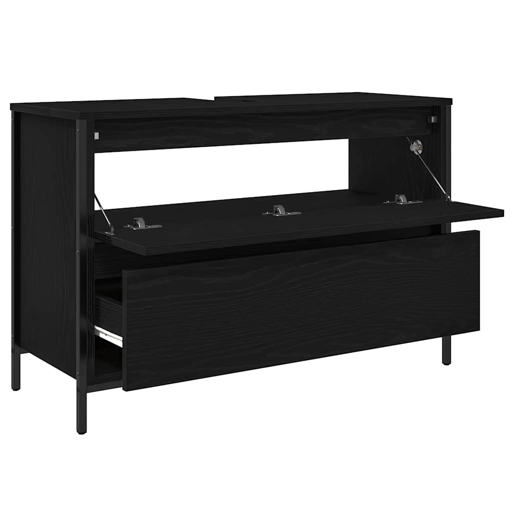 håndvaskskab med skuffer 90x34,5x60 cm sort egetræsfarve