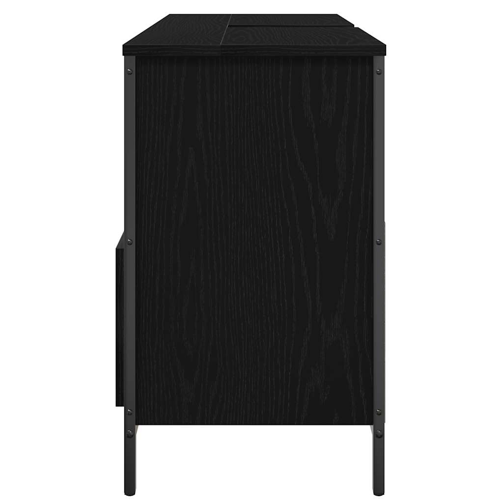 håndvaskskab med skuffer 90x34,5x60 cm sort egetræsfarve