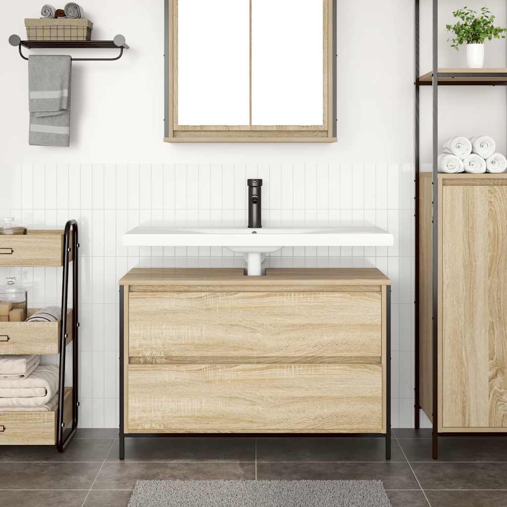 håndvaskskab med skuffer 90x34,5x60 cm sonoma-eg