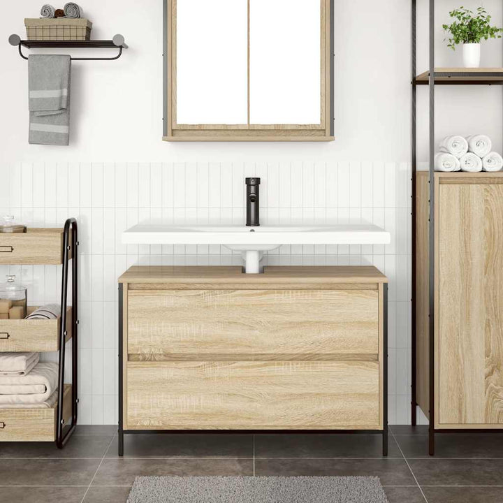 håndvaskskab med skuffer 90x34,5x60 cm sonoma-eg