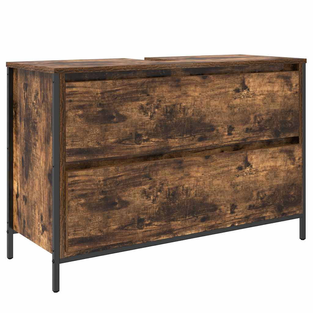 håndvaskskab med skuffer 90x34,5x60 cm røget egetræsfarve
