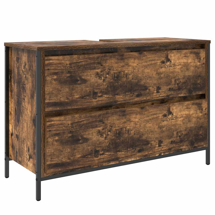 håndvaskskab med skuffer 90x34,5x60 cm røget egetræsfarve