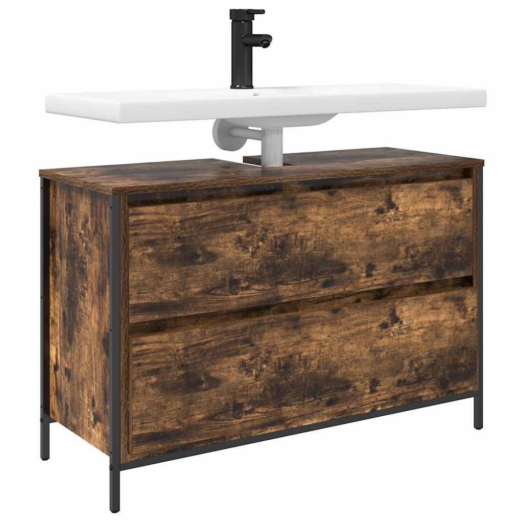 håndvaskskab med skuffer 90x34,5x60 cm røget egetræsfarve
