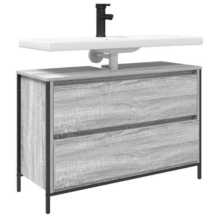 håndvaskskab med skuffer 90x34,5x60 cm grå sonoma-eg
