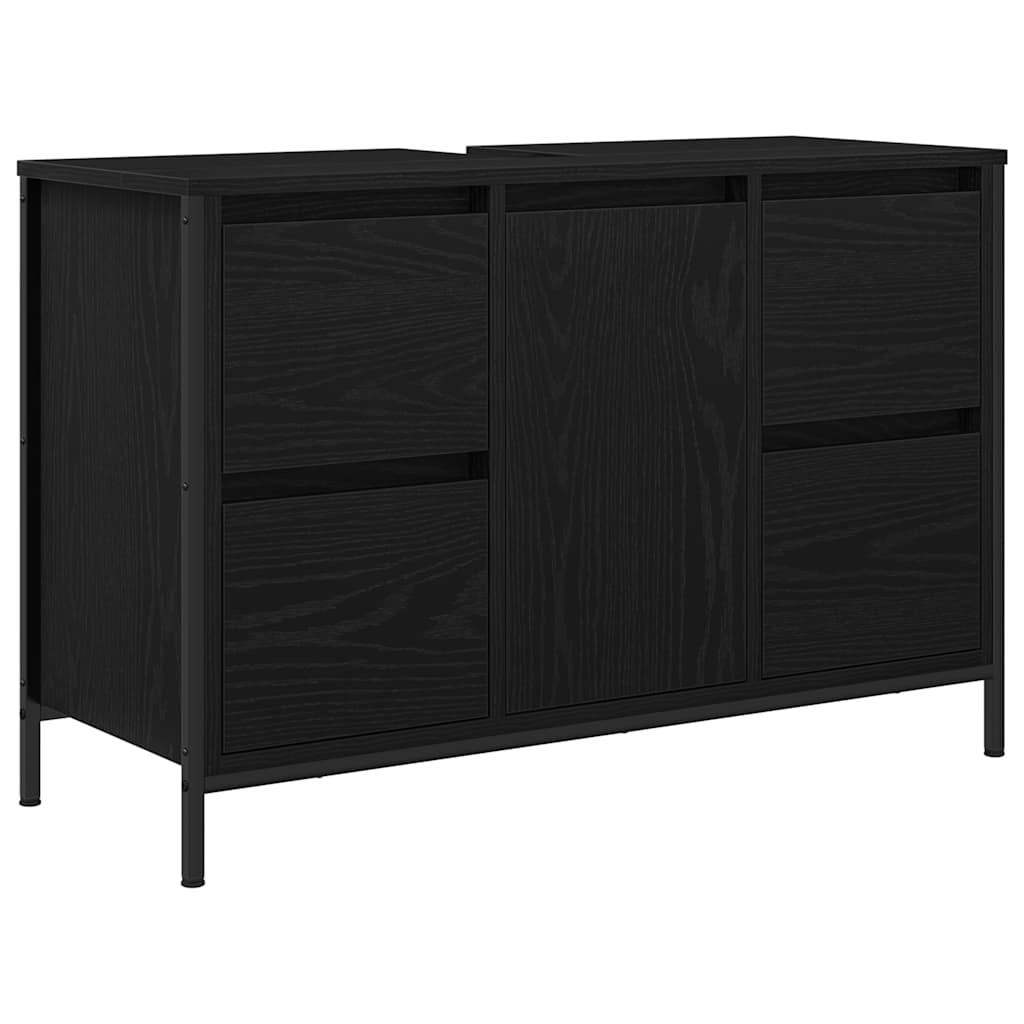 håndvaskskab med skuffer 90x34,5x60 cm sort egetræsfarve