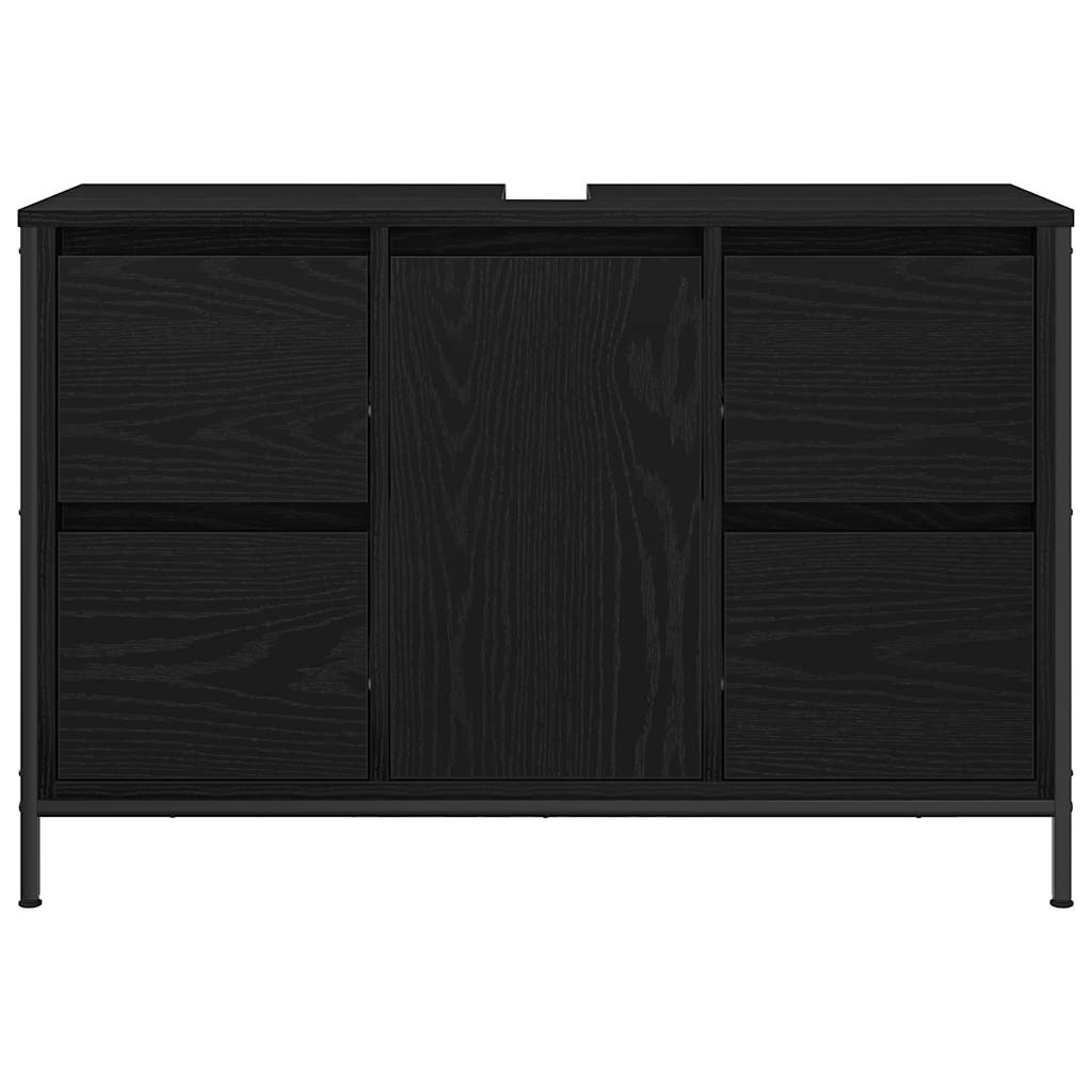 håndvaskskab med skuffer 90x34,5x60 cm sort egetræsfarve