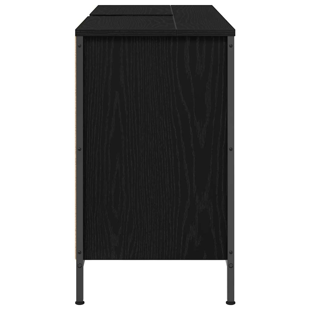 håndvaskskab med skuffer 90x34,5x60 cm sort egetræsfarve