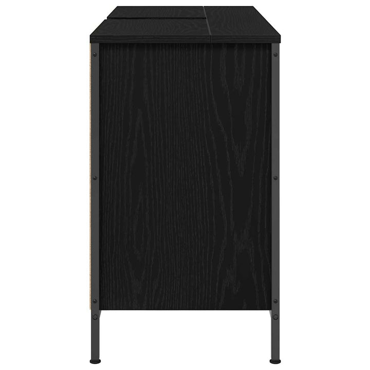 håndvaskskab med skuffer 90x34,5x60 cm sort egetræsfarve