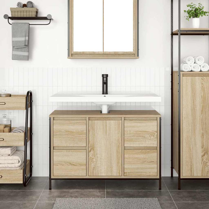 håndvaskskab med skuffer 90x34,5x60 cm sonoma-eg
