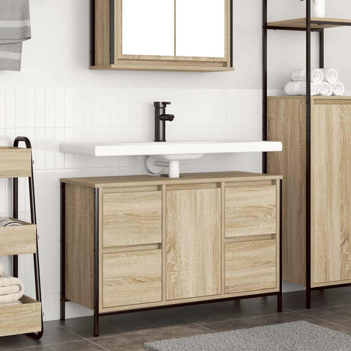 håndvaskskab med skuffer 90x34,5x60 cm sonoma-eg