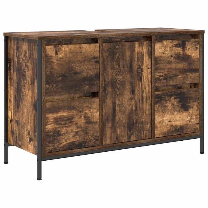 håndvaskskab med skuffer 90x34,5x60 cm røget egetræsfarve