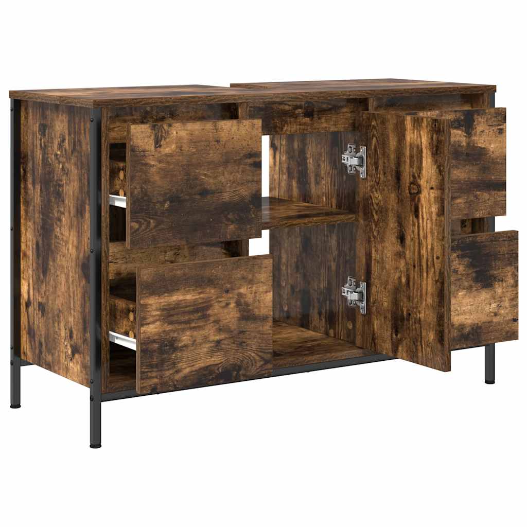 håndvaskskab med skuffer 90x34,5x60 cm røget egetræsfarve