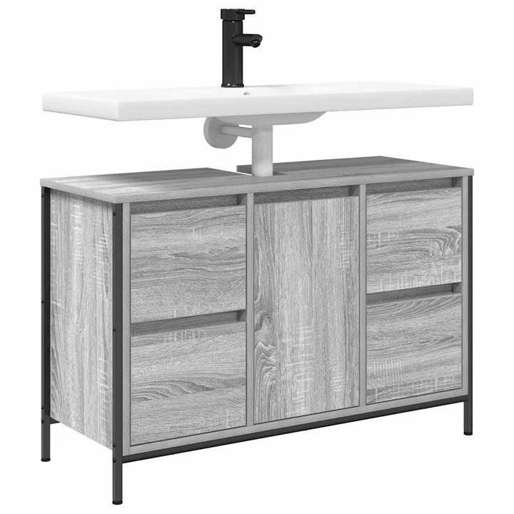 håndvaskskab med skuffer 90x34,5x60 cm grå sonoma-eg