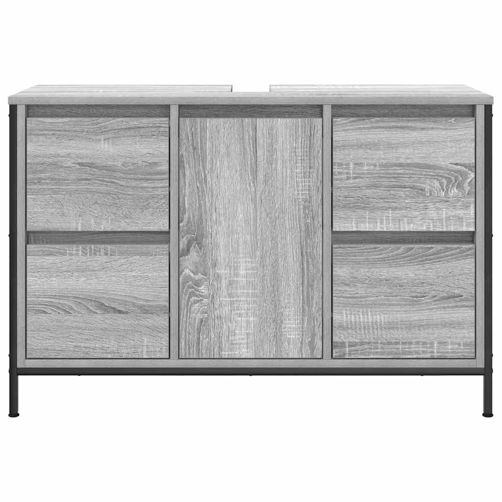 håndvaskskab med skuffer 90x34,5x60 cm grå sonoma-eg
