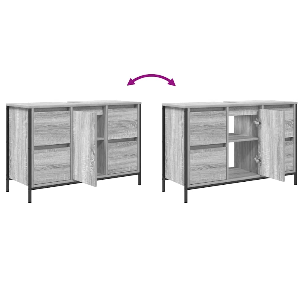 håndvaskskab med skuffer 90x34,5x60 cm grå sonoma-eg