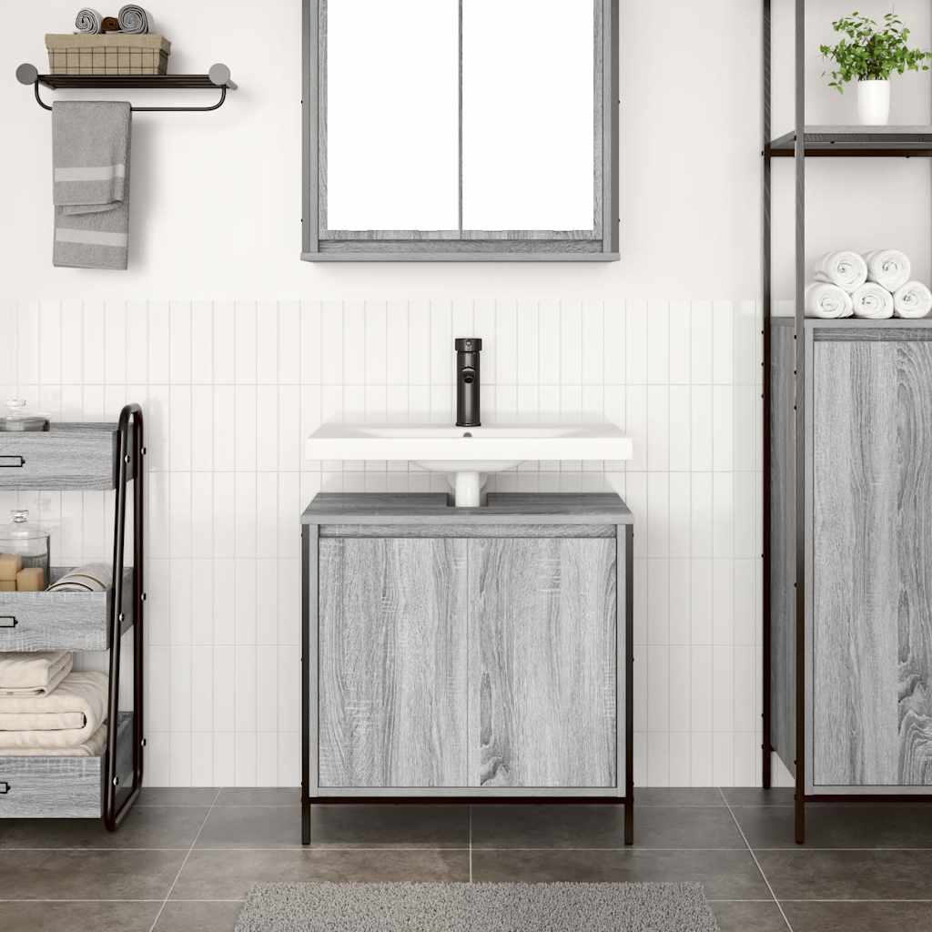 håndvaskskab til badeværelse 60x34,5x60 cm grå sonoma-eg