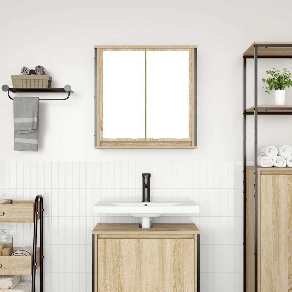 vægskab til badeværelse med spejl 60x21x60 cm sonoma-eg