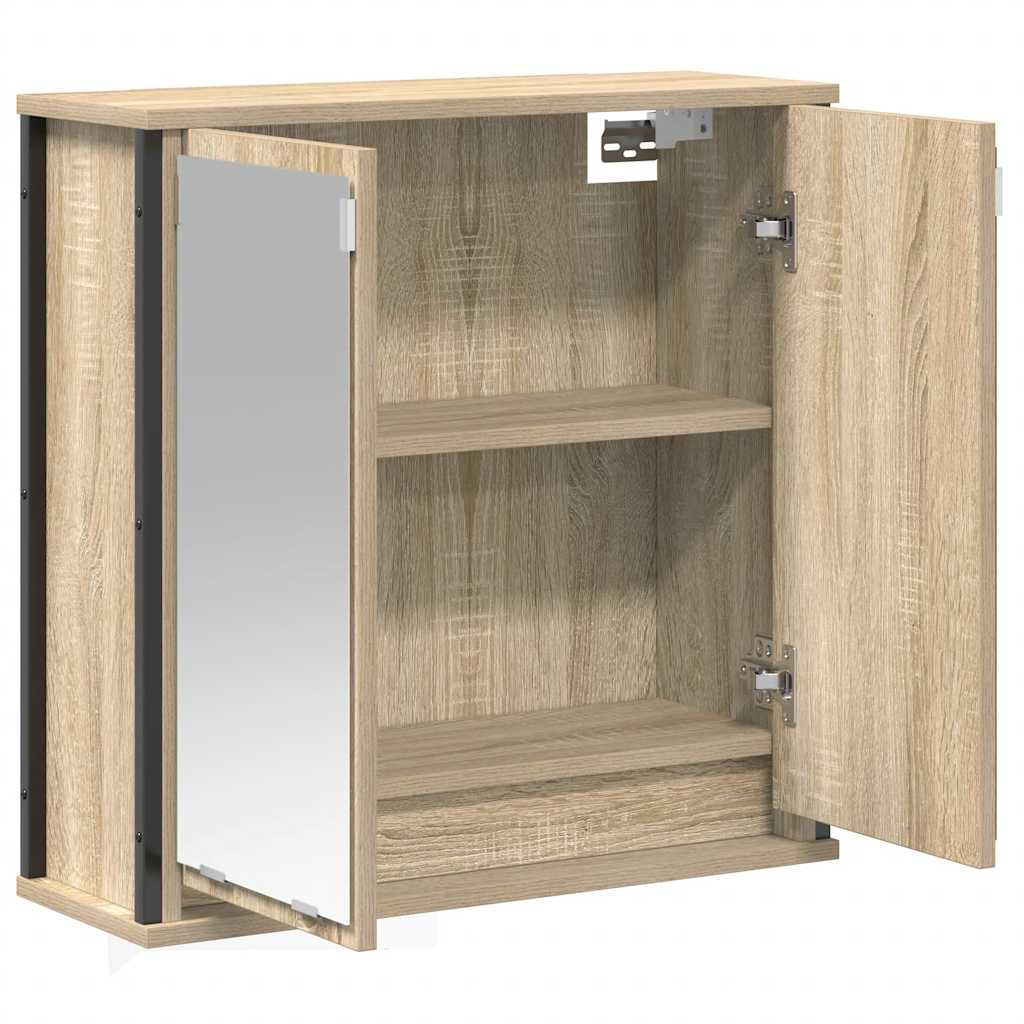 vægskab til badeværelse med spejl 60x21x60 cm sonoma-eg
