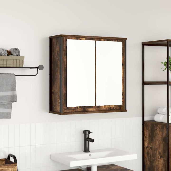 vægskab til badeværelse med spejl 60x21x60 cm røget egetræ