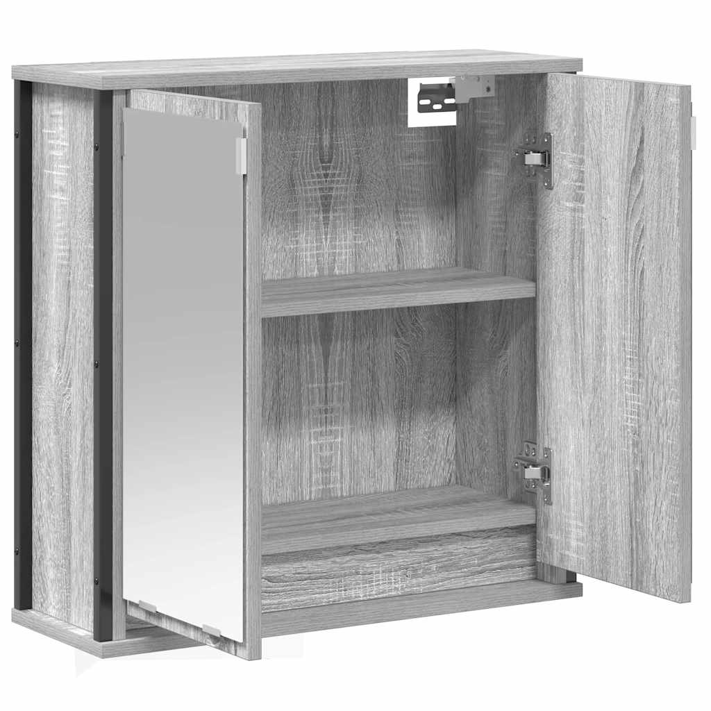 vægskab til badeværelse med spejl 60x21x60 cm grå sonoma-eg
