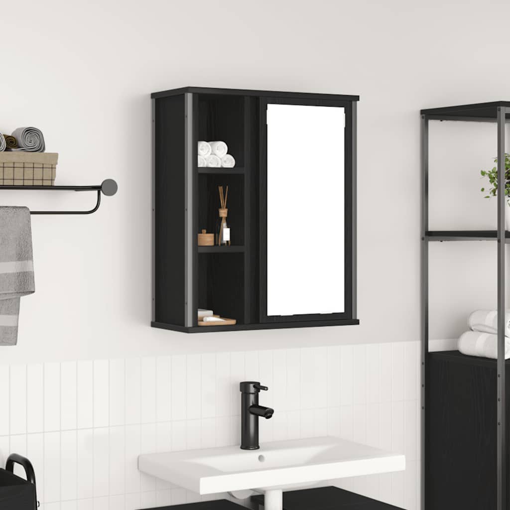 vægskab til badeværelse med spejl 50x21x60 cm sort egetræsfarve