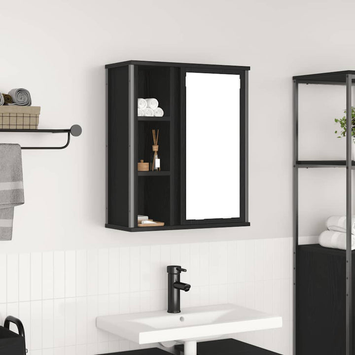 vægskab til badeværelse med spejl 50x21x60 cm sort egetræsfarve