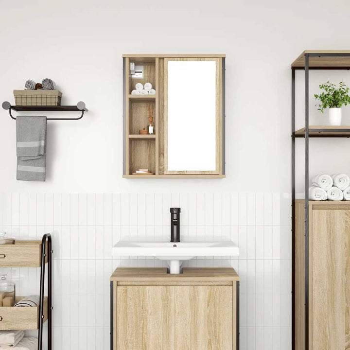 vægskab til badeværelse med spejl 50x21x60 cm sonoma-eg