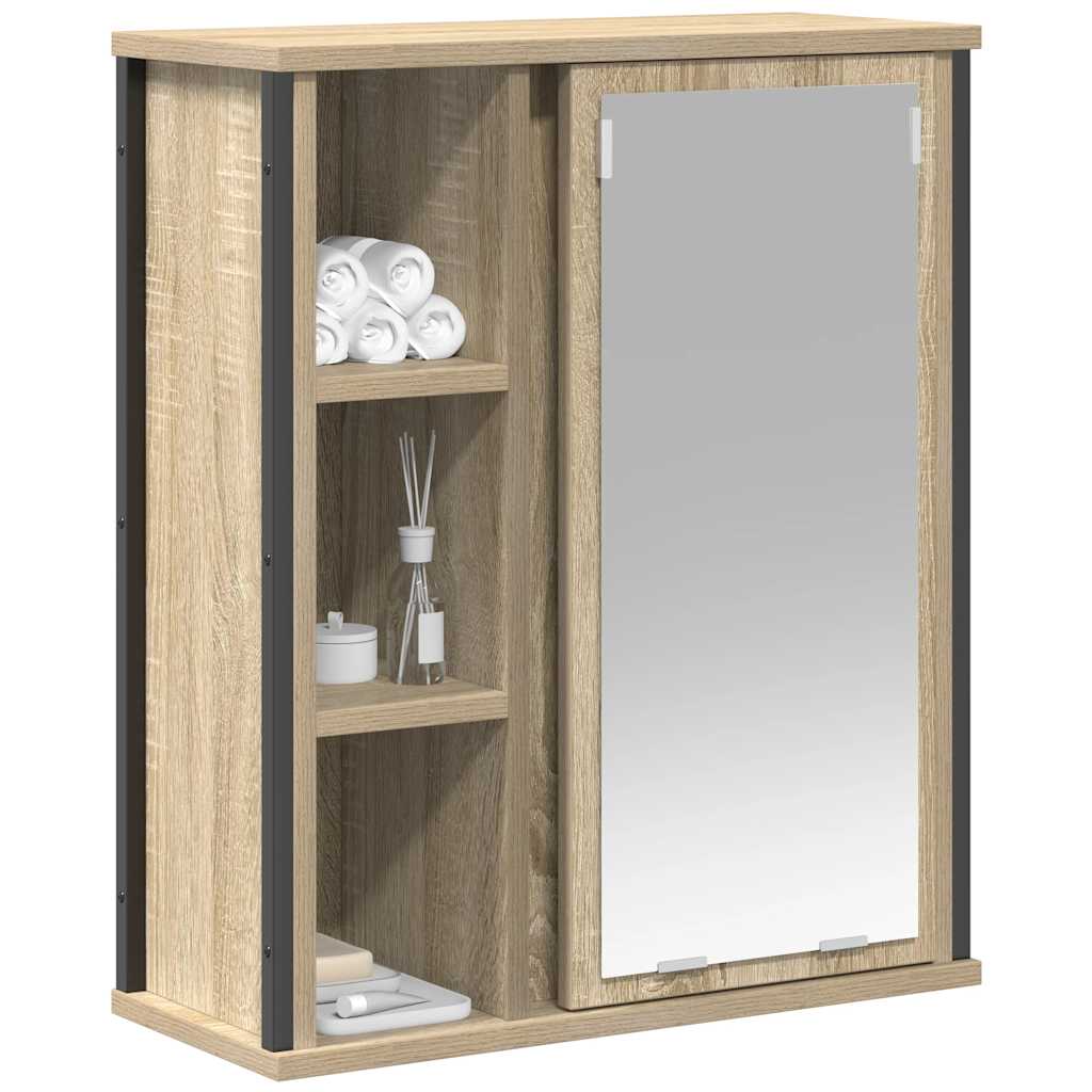 vægskab til badeværelse med spejl 50x21x60 cm sonoma-eg
