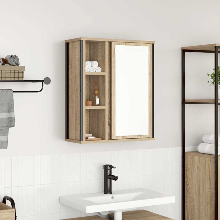 vægskab til badeværelse med spejl 50x21x60 cm sonoma-eg