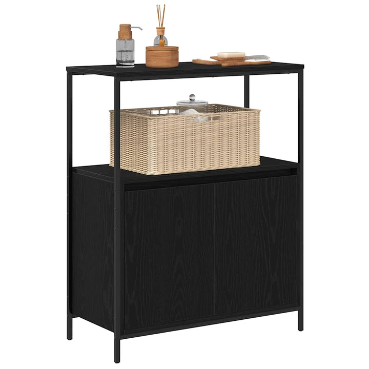badeværelsesskab med hylder 76,5x35x95 cm sort egetræsfarve