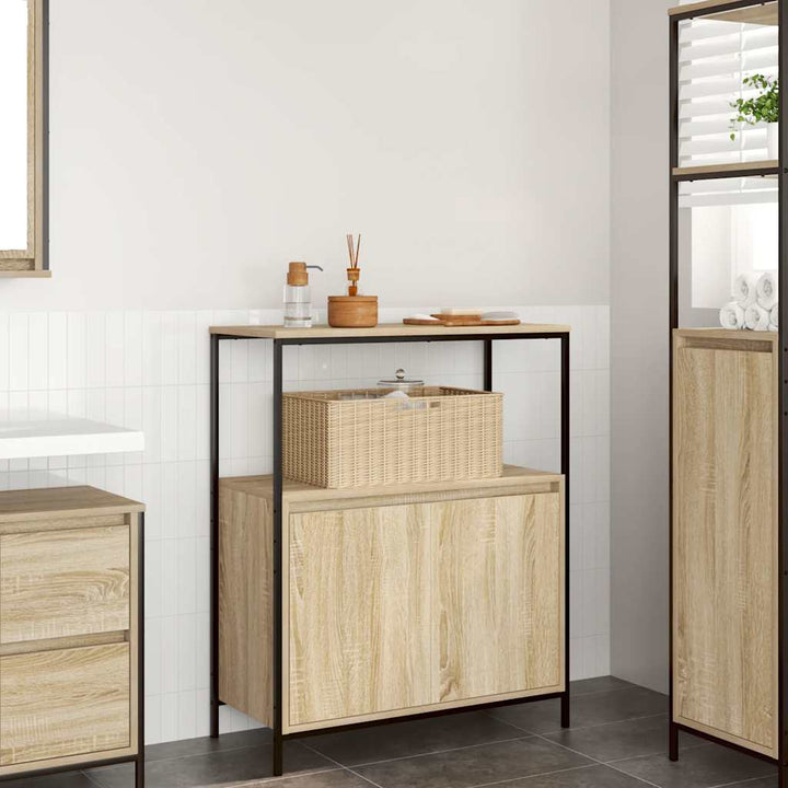 badeværelsesskab med hylder 76,5x35x95 cm sonoma-eg