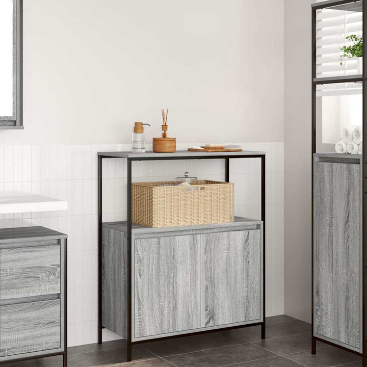 badeværelsesskab med hylder 76,5x35x95 cm grå sonoma-eg