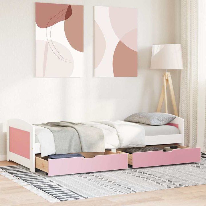 daybed med to skuffer uden madras IRUN hvid og lyserød 90x200cm