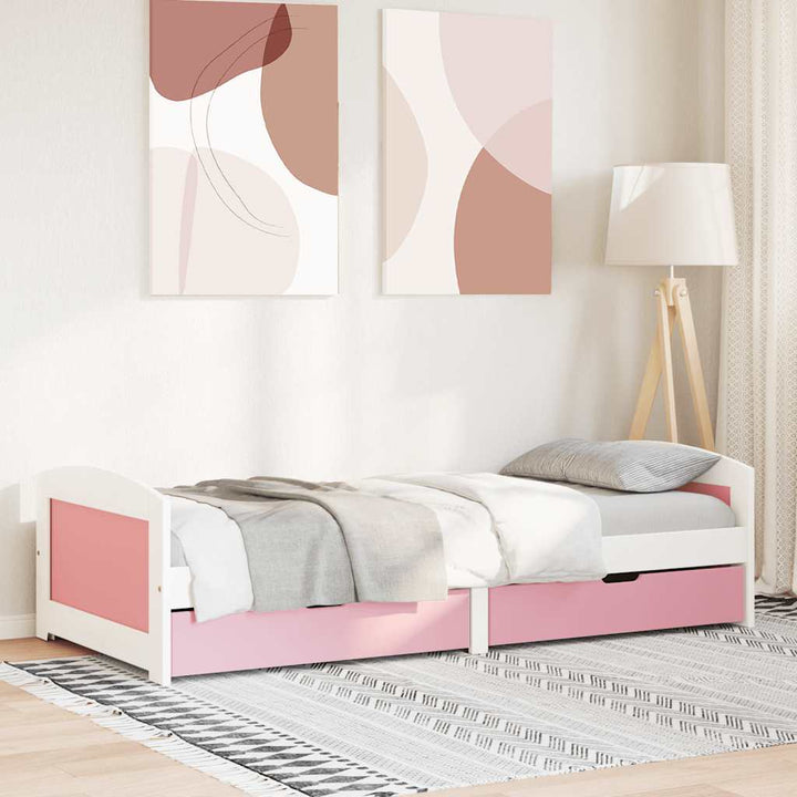 daybed med to skuffer uden madras IRUN hvid og lyserød 90x200cm