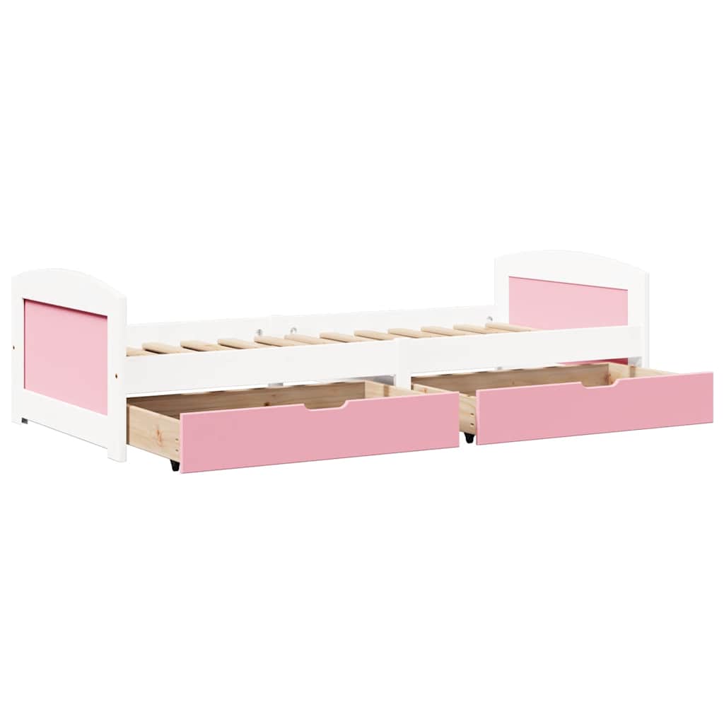 daybed med to skuffer uden madras IRUN hvid og lyserød 90x200cm