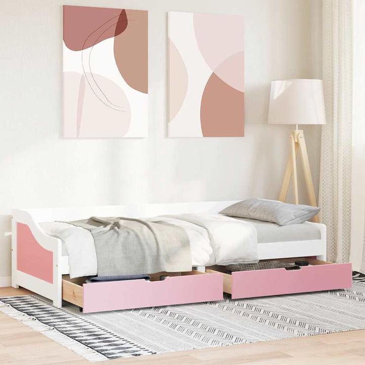 daybed med to skuffer uden madras IRUN hvid og lyserød 90x200cm