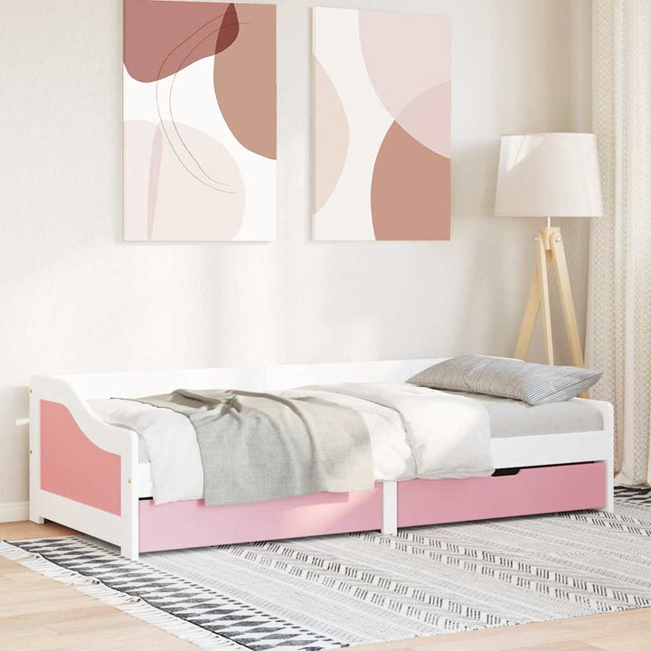 daybed med to skuffer uden madras IRUN hvid og lyserød 90x200cm