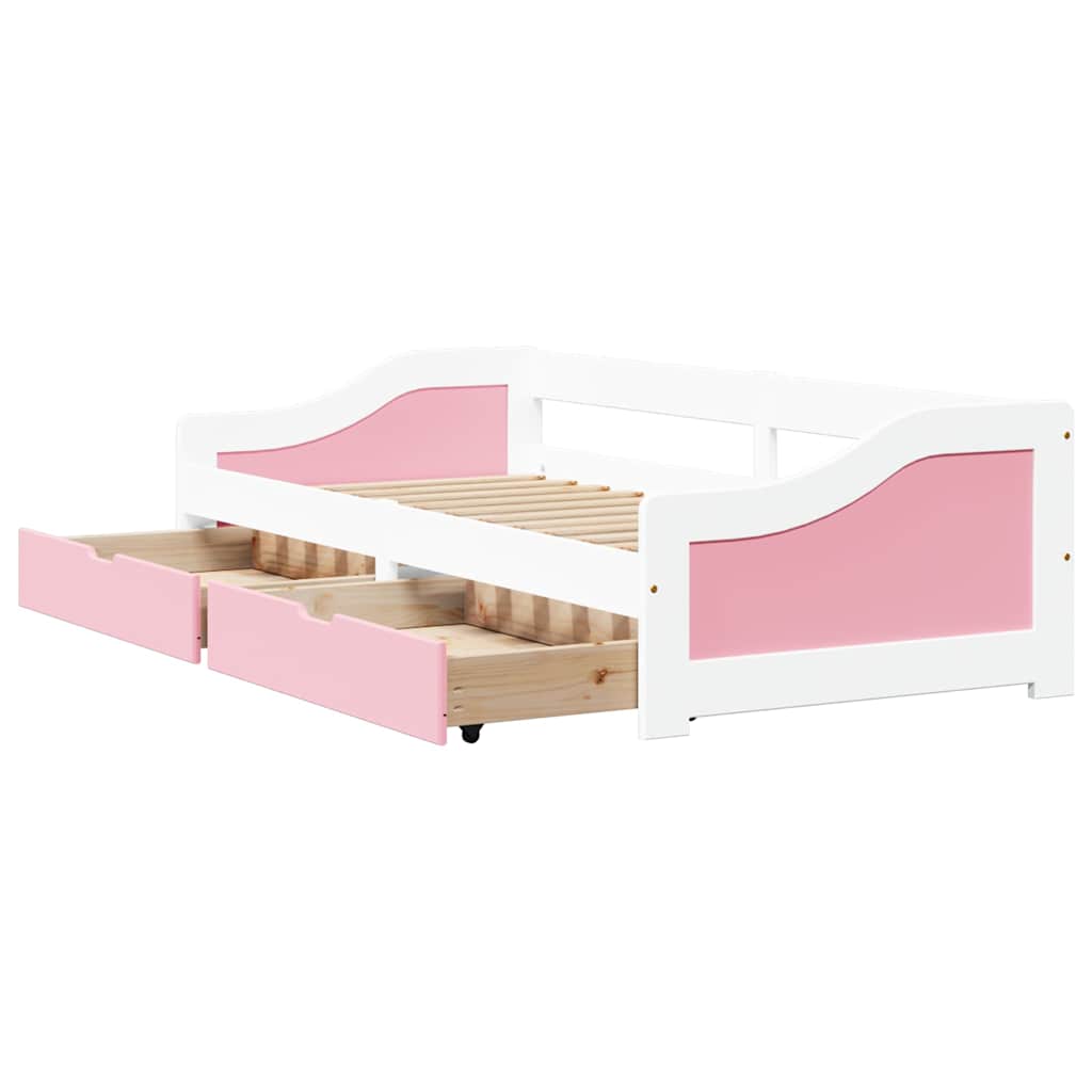 daybed med to skuffer uden madras IRUN hvid og lyserød 90x200cm